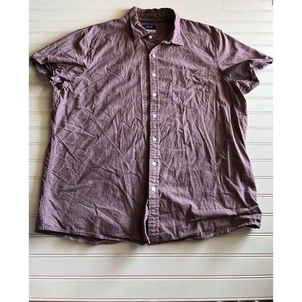 APT.9 Men's XL Burgundy Short Sleeve Button Up Shirt Smart Temp Cotton